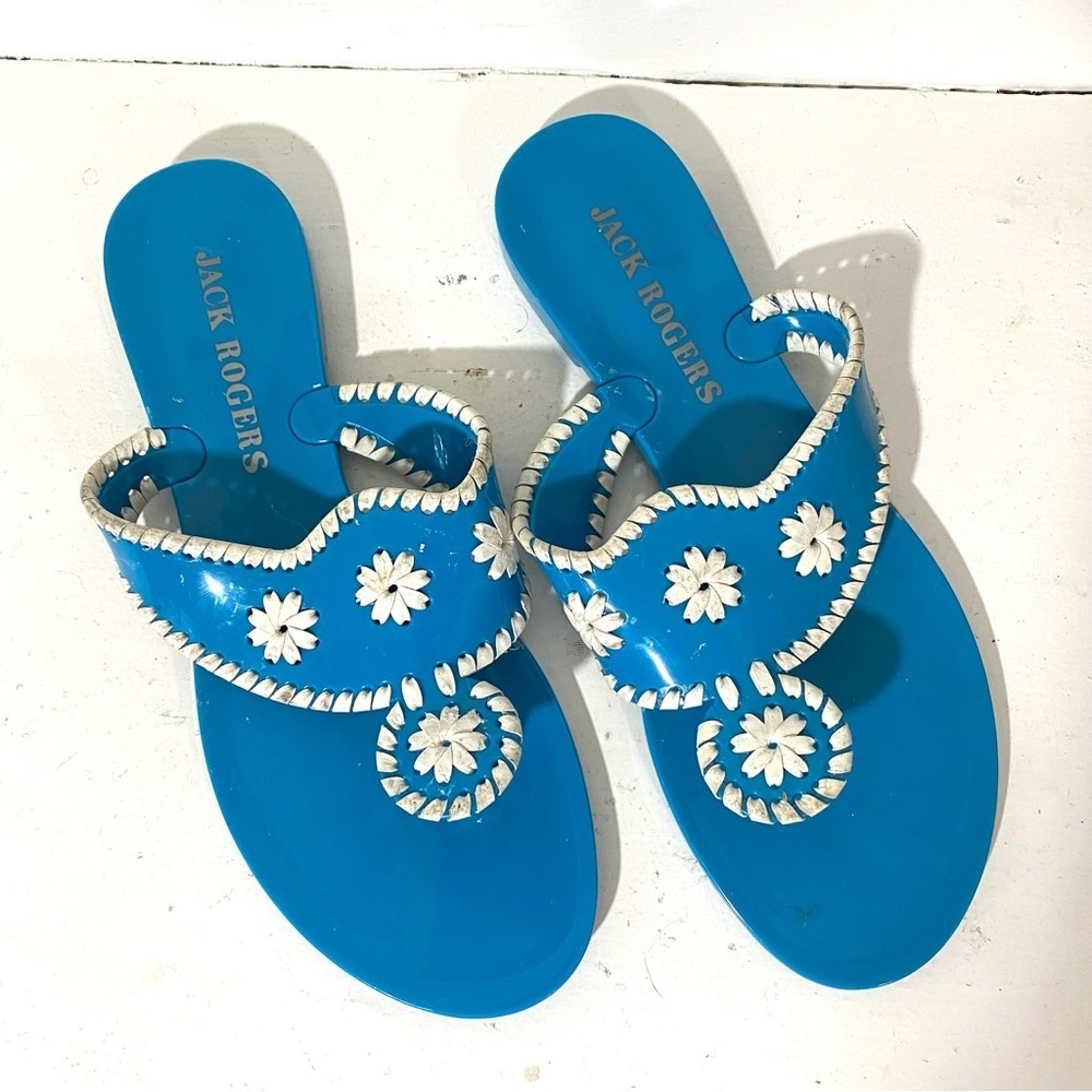 Jack Rogers Bahamas Navajo Turquoise Blue Sandals 7 PVC Plastic Jelly